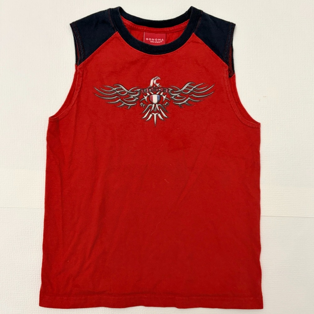 Y2K Sonoma Sleeveless Shirt USA Eagle Graphic Youth S Red Navy